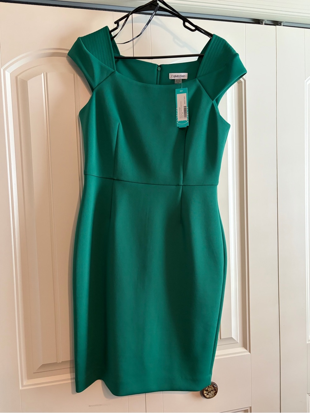 Calvin Klein Teal Cap-Sleeve Sheath Midi Dress